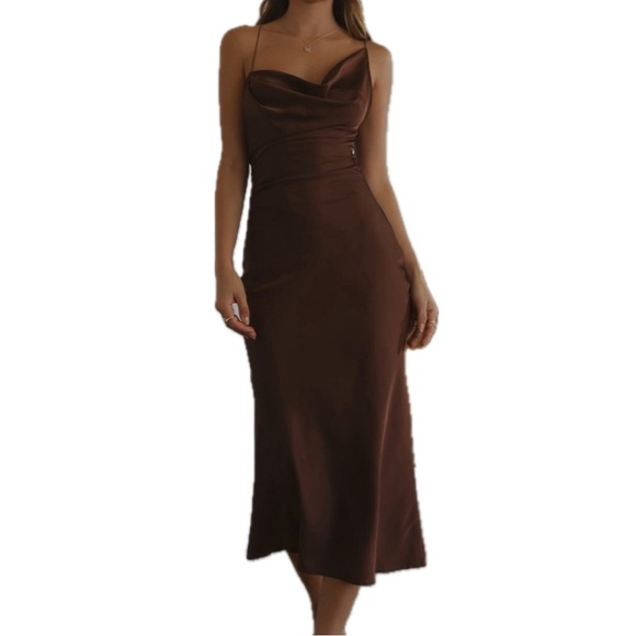 NWT✨Brown Midi Slip Dress- S - Picture 3 of 8